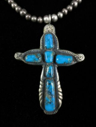 Vintage Zuni Cross Necklace - Sterling Silver And Turquoise
