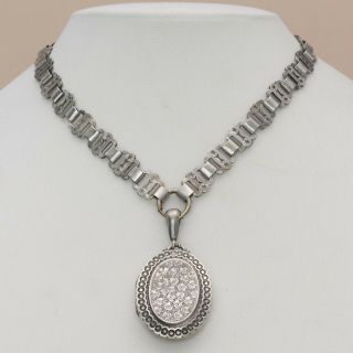 Antique Victorian Book Chain Bookchain Sterling Silver Star Locket Necklace 2
