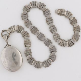 Antique Victorian Book Chain Bookchain Sterling Silver Star Locket Necklace 3