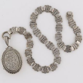 Antique Victorian Book Chain Bookchain Sterling Silver Star Locket Necklace 4