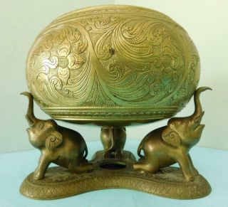 Vintage Buddhist Prayer Singing Meditation Bowl On Elephant Tripod Stand