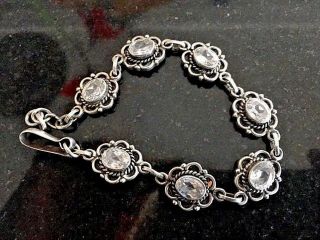 Vintage Sterling Silver Clear Rock Crystal Quartz Stone Link Bracelet Mexico