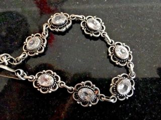 Vintage Sterling Silver Clear Rock Crystal Quartz Stone Link Bracelet Mexico 3