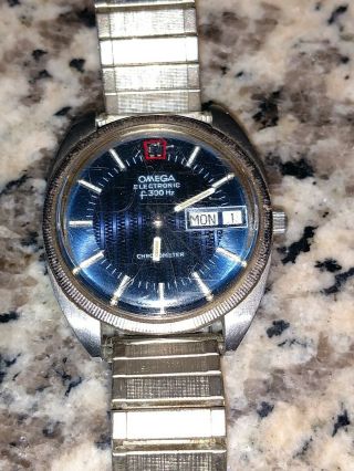 Omega Electronic Rare Day & Date F 300 Hz Dark Blue Face