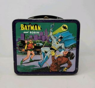 Vintage 1966 Batman And Robin Metal Tin Lunchbox Aladdin
