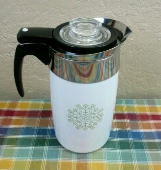 Vintage Corning 10 Cup Electric Percolator Coffee Pot Maker W/green Medallion