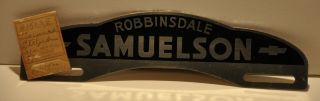 Vintage 1940s License Plate Topper Samuelson Chevrolet Robbinsdale Mn Nos