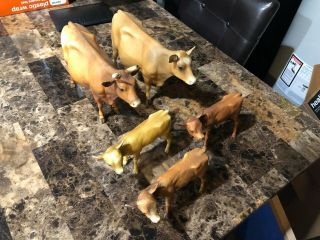 5 Vintage Breyer Jersey Cow And Calf Set Rare Usa Stamp Horn And Polled Farm