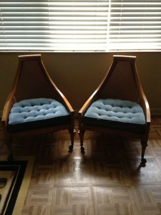 Pair Adrian Pearsall Mid Century Modern Cane Back Upholstered Chairs