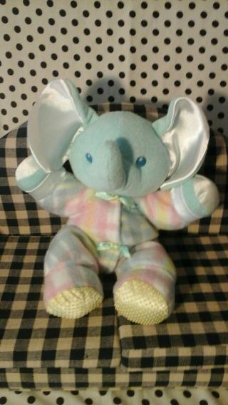 Playskool 1996 Snuzzles Pastel Plaid Baby Elephant Sewn Eyes Plush Lovey Vintage