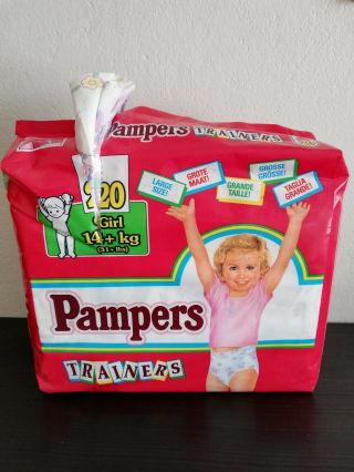 Vintage Pampers Trainers For Girls Full Pack 20 Diapers Sz Large 14,  Kg (31,  Lbs)