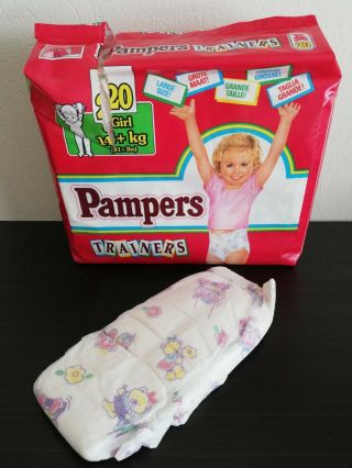 Vintage Pampers Trainers for Girls Full Pack 20 Diapers Sz Large 14,  kg (31,  lbs) 3