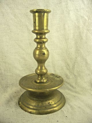 17th Century Antique Heavy Brass Dutch Candlestick