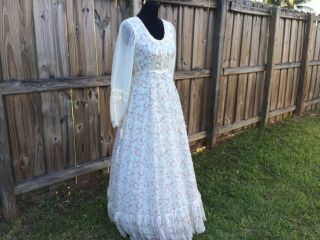 Vtg Gunne Sax Floral Lace Romantic Prairie Hippy Victorian Wedding Maxi Dress 11