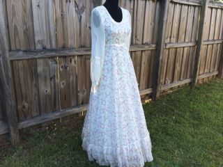 Vtg GUNNE SAX Floral Lace Romantic Prairie Hippy Victorian Wedding Maxi Dress 11 6