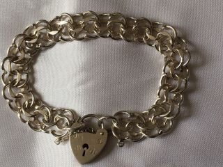 Vintage 1950s To 1960s Sterling Silver Fancy Curb Bracelet Padlock Weight 19.  1g