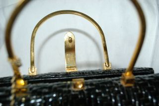 Vintage Koret 1960 ' s Woven Wicker Purse Bag - BLACK w/ Brass Hardware 6