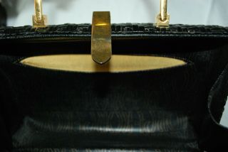 Vintage Koret 1960 ' s Woven Wicker Purse Bag - BLACK w/ Brass Hardware 8