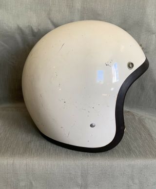 Vintage 1975 Bell R - T White Motorcycle Racing Helmet,  Size 7 1/2 - W/ Chin Strap