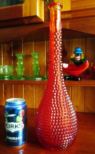 Red/orange 1960s Diamond Retro Vintage Italian Art Glass Genie Bottle Decanter