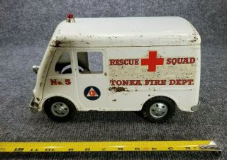 VTG Tonka Fire Rescue Squad Ambulance Dept No 5 Van Truck Metal Toy 1950 ' s 2