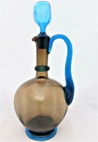 Vintage Murano Glass Brown Turquoise Decanter Claret Jug c 1950 Stylish Salviati 2