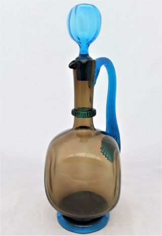 Vintage Murano Glass Brown Turquoise Decanter Claret Jug c 1950 Stylish Salviati 3