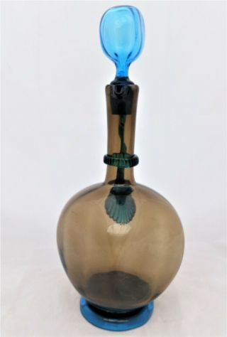Vintage Murano Glass Brown Turquoise Decanter Claret Jug c 1950 Stylish Salviati 4