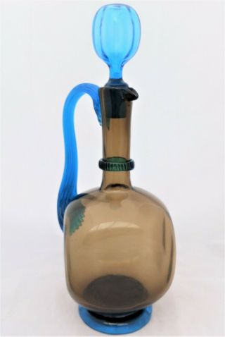 Vintage Murano Glass Brown Turquoise Decanter Claret Jug c 1950 Stylish Salviati 5