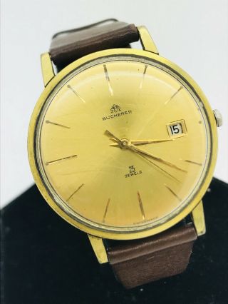 Vintage Bucherer 25 Jewel Automatic Date Swiss Gold Plated Watch Model 536 ｜nr