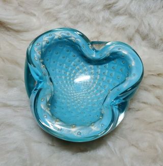 Vintage Murano Bowl Barbini 7 " Geode Italian Art Glass Gold Turquoise Bullicante