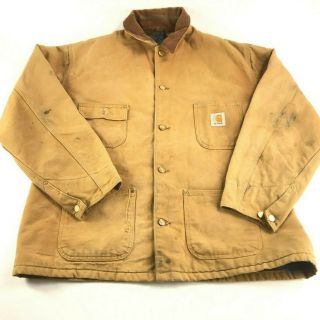 Vtg Carhartt Jacket Mens Duck Canvas Blanket Lined Coat Usa Barn Chore
