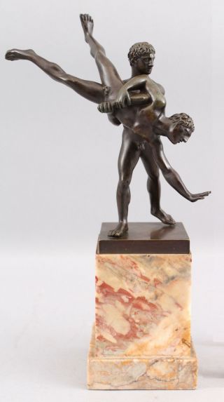 Antique Victorian 19thc Grand - Tour Bronze Sculpture,  2 Greek Nude Men Wrestling