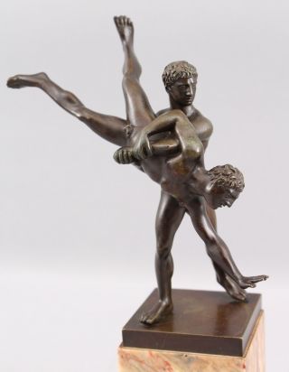 Antique Victorian 19thC Grand - Tour Bronze Sculpture,  2 Greek Nude Men Wrestling 3