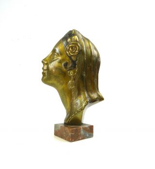 Rare Art Deco Woman Head Lady Bronze Sculpture Antique 1930 Hagenauer