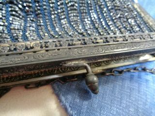 Antique Vtg 1920 ' s Black Beaded Formal Evening Purse Bag Ornate Silver Frame 4