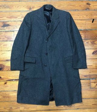 Classic Vintage J.  Press Herringbone Tweed Wool Overcoat Chesterfield 40 42