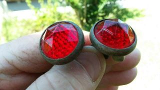 Vintage Fox Red Glass Reflectors Jewels Harley Indian Knucklehead Panhead Lqqk