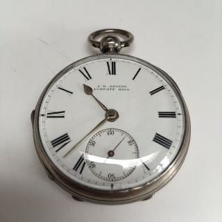 Vintage Silver Pocket Watch Enamel Dial J W Benson Hallmarked