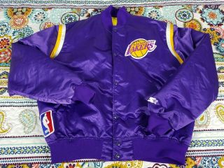 La Los Angeles Lakers Starter Vintage Satin Bomber Jacket Mens Sz Xl 90s Vtg