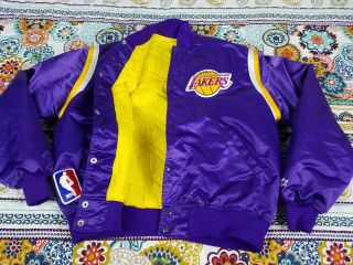 LA Los Angeles Lakers Starter Vintage Satin Bomber Jacket Mens Sz XL 90s VTG 3