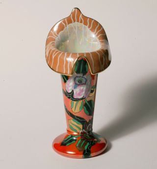 Rare Vintage Art Deco Noritake X Large Tall Vase - Orange Luster W/ Deco Flowers