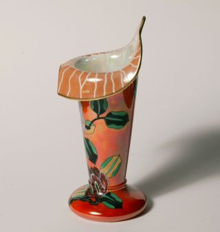 RARE Vintage Art Deco NORITAKE X LARGE TALL VASE - Orange Luster w/ Deco Flowers 2