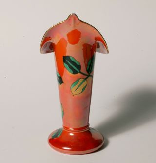 RARE Vintage Art Deco NORITAKE X LARGE TALL VASE - Orange Luster w/ Deco Flowers 3