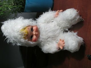 Vintage Rushton White Snow Baby Plush Stuffed Toy Blonde Rubber Face Doll