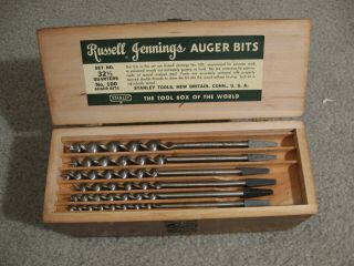 Set Of 13 Vintage Russell Jennings Set 100 32 - 1/2 Auger Bits In Wood Box
