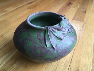 Freiwald Pottery Rare Bat And Green Glaze Asian Inspired Vase - Newcomb Style