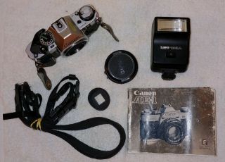 Vintage Canon Ae - 1 Program 35mm Slr Camera With 50mm 1:1.  8 Lens,  Strap & Flash.