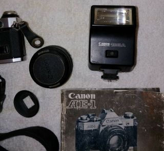 Vintage Canon AE - 1 Program 35mm SLR Camera with 50mm 1:1.  8 Lens,  strap & flash. 4