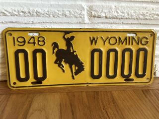 Vintage 1948 Wyoming Sample License Plate 00 0000 All Zeros Bucking Bronco